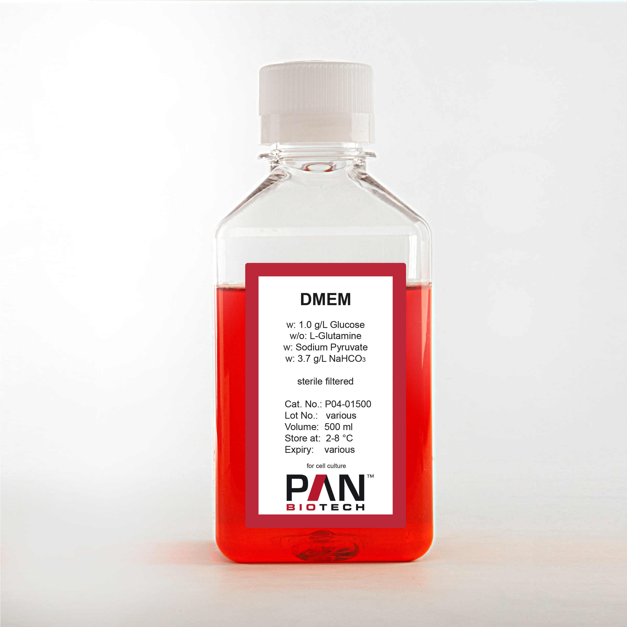 DMEM, w: 1.0 g/L Glucose, w/o: L-Glutamine, w: Sodium pyruvate, w: 3.7 ...