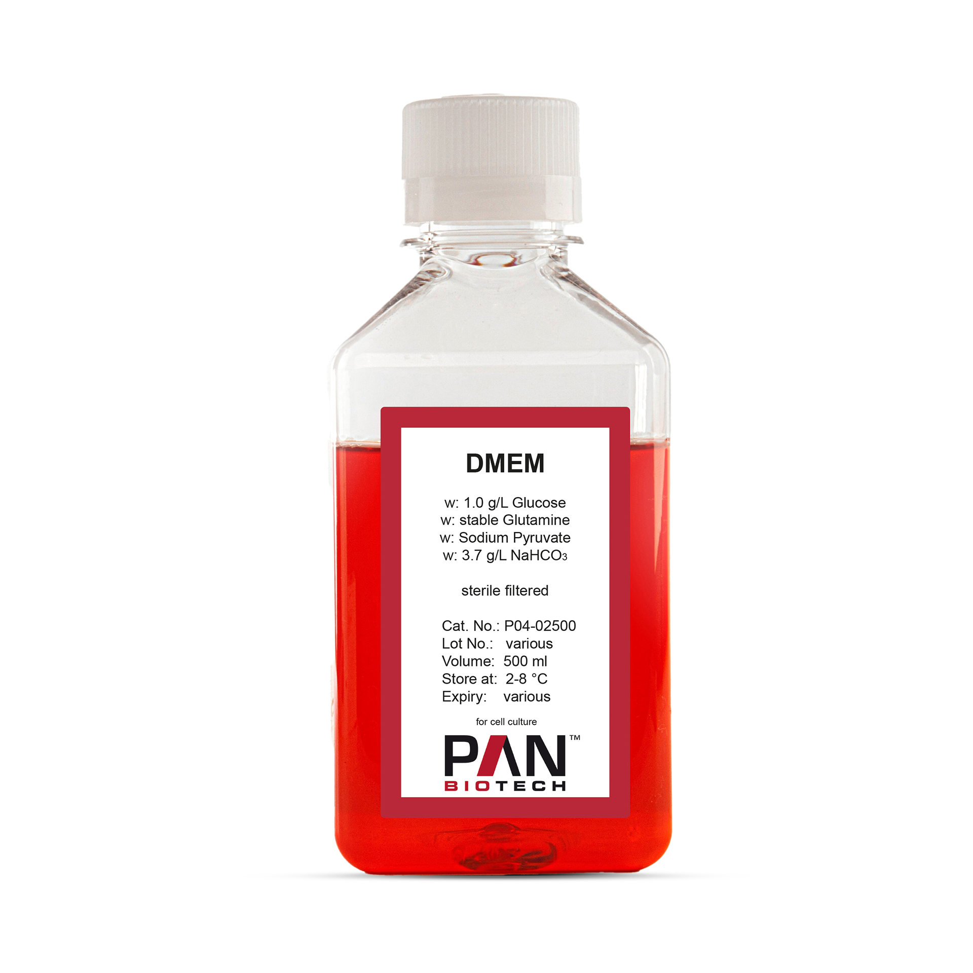 DMEM, w: 1.0 g/L Glucose, w: stable Glutamine, w: Sodium pyruvate, w: 3.7 g/L NaHCO3