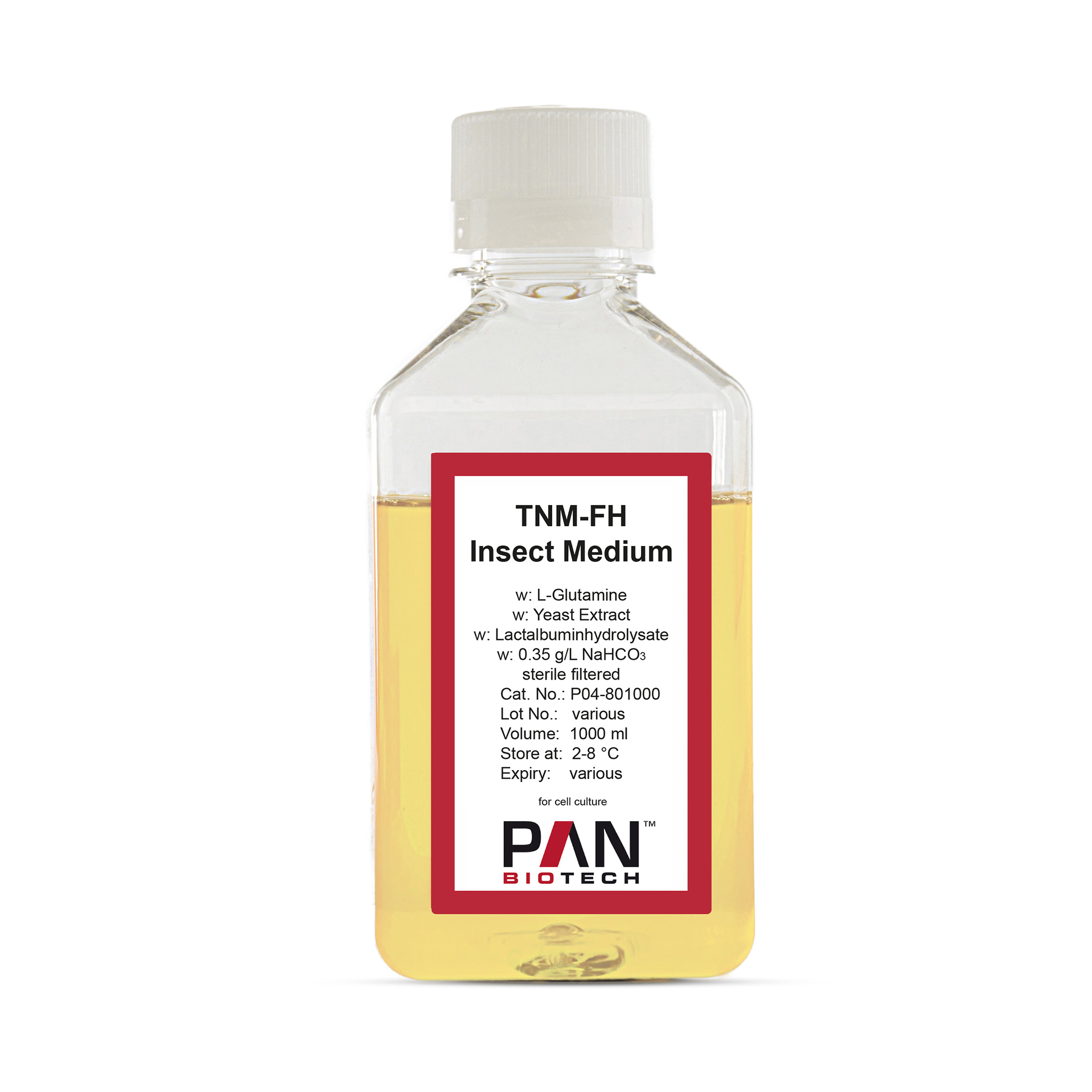 TNM-FH Medium, w: L-Glutamine, w: Lactalbumine Hydrolysate, w: Yeast extract, w: 0.35 g/L NaHC03