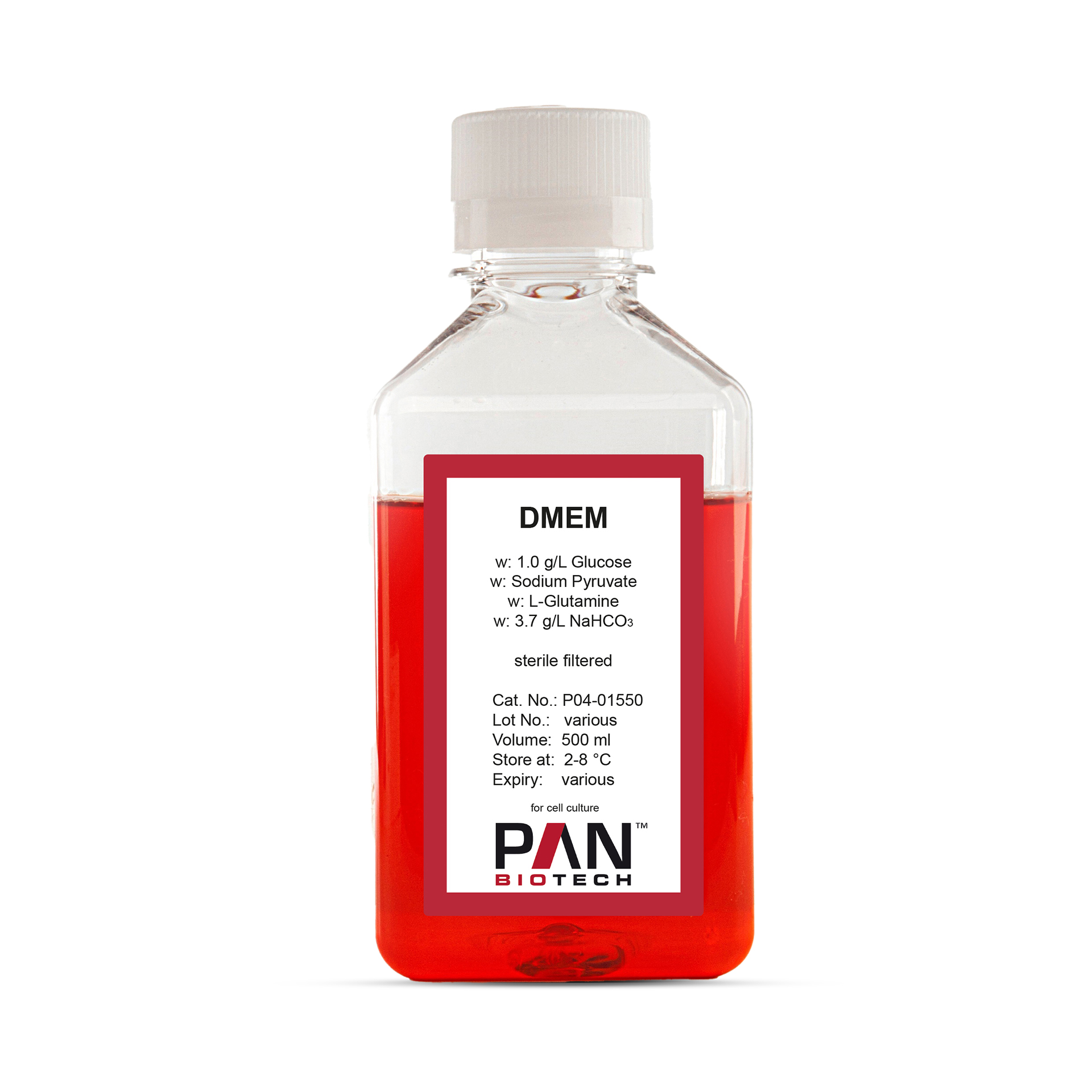 DMEM, w: 1.0 g/L Glucose, w: L-Glutamine, w: Sodium pyruvate, w: 3.7 g/L NaHCO3