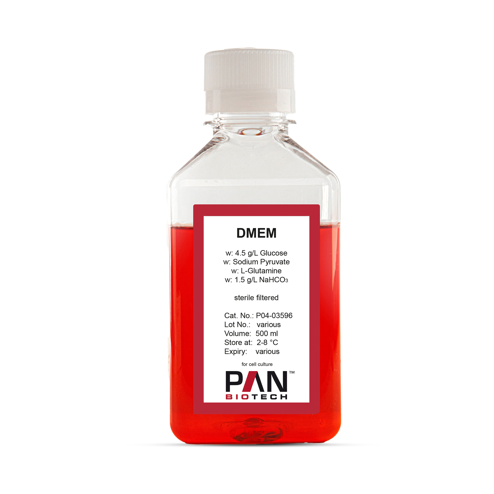 DMEM, w: 4.5 g/L Glucose, w: L-Glutamine, w: Sodium pyruvate, w: 1.5 g/L NaHCO3